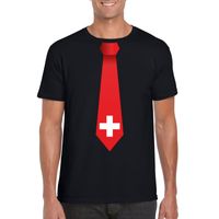 Zwart t-shirt met Zwitserland vlag stropdas heren - thumbnail