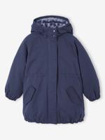 Meisjesparka met capuchon gevoerd met imitatiebont marineblauw