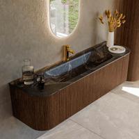 Badmeubel Mondiaz Kurve-Dlux | 160 cm | Meubelkleur Walnut | Wastafelkleur Lava | Solid surface | Midden spoelbak | 1 kraangat