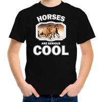 T-shirt horses are serious cool zwart kinderen - paarden/ bruin paard shirt - thumbnail