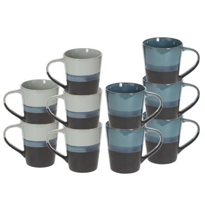 Koffiemokken Lagune - 10x stuks - Keramiek - blauw/grijs - 360 ml - 9 x 10 cm