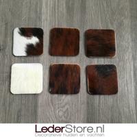 Koeienhuid onderzetters normandier bruin zwart wit 10x10cm