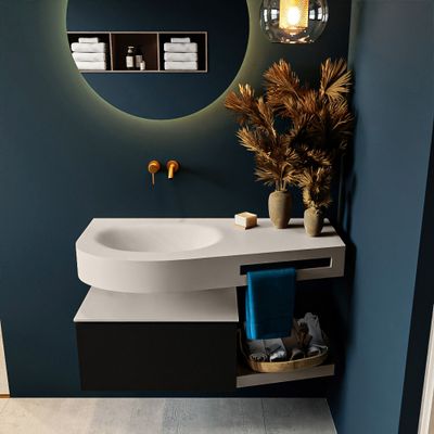 MONDIAZ RIVA 100cm badmeubel onderkast / planchet kleur Urban met 1 lade. Wastafel DULCET links 0 kraangaten kleur Linen. MONDIAZ RIVA 100cm badmeubel onderkast / planchet kleur Urban met 1 lade. Wastafel DULCET links 0 kraangaten kleur Linen.