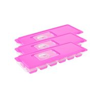 Set van 3x stuks trays met ijsklontjes/ijsblokjes vormpjes 12 vakjes kunststof roze met afsluitdekse - thumbnail