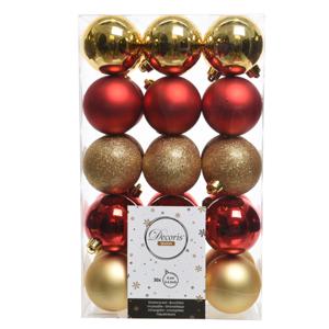 Decoris kerstballen - 30x st - goud en rood - D6 cm - kunststof - kerstversiering