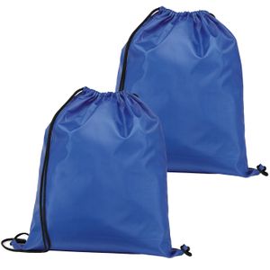 Gymtas/lunchtas/zwemtas met rijgkoord - 2x - voor kinderen - blauw - 35 x 41 cm