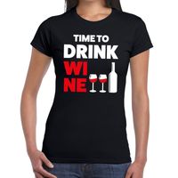 Time to drink Wine tekst t-shirt zwart dames