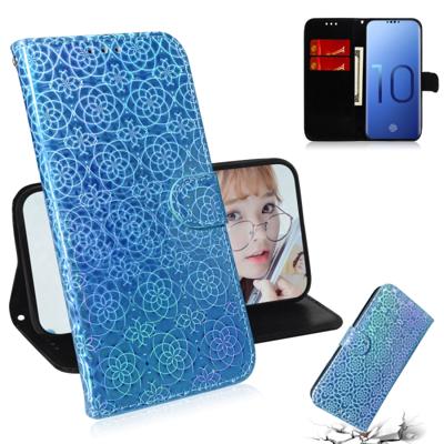 Voor Galaxy S10 effen kleur kleurrijke magnetische Buckle horizontale Flip PU lederen draagtas met houder & kaartsleuven & portemonnee & Lanyard (blau