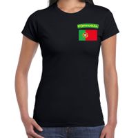 Portugal t-shirt met vlag zwart op borst voor dames - thumbnail