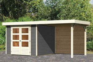 Woodfeeling | Tuinhuis Askola 3,5 met Overkapping 2,4 en Achterwand | Terragrijs