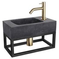Differnz fonteinset bombai black - natuursteen - kraan gebogen - met handdoekrek - 40 x 22 x 9 cm - mat goud