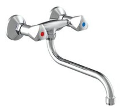 CESTI tweegreepskraan keuken, wandmontage, chroom draaibare uitloop, lengte: ca. 20 cm lengte uitloop (voorsprong): ca. 27,5 cm ½" (Ø approx. 1,9 cm) keramische ventiel bovenstukken garantie