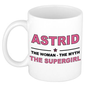 Naam cadeau mok/ beker Astrid The woman, The myth the supergirl 300 ml - Naam mokken