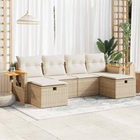 6-delige Loungeset met kussens poly rattan beige