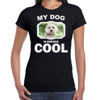 Maltezer honden t-shirt my dog is serious cool zwart voor dames - thumbnail