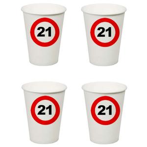 Verjaardagsfeest leeftijd bekertjes 21 jaar - 40x stuks - papier - thema leeftijd stopbord