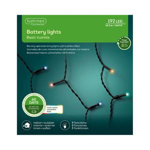 Kerstverlichting - twinkelend - op batterij - gekleurd - 192 led lampjes - 1430 cm