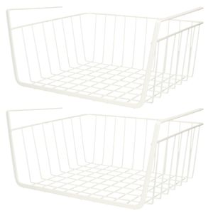 Urban Living Kastmandje - 3x - opberg/hang mandjes - rvs - wit - 30 x 25 x 14 cm