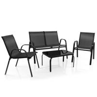 4-Delige Tuinmeubelset Balkonmeubels Terrasmeubels Zitgroep voor 4 Personen Tuingarnituur Incl. 2 Stoelen Bank en Tafel Zwart