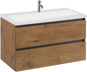 Saqu Gaia voorgemonteerd ondiep badmeubel met aluminium greeplijst incl. wastafel 100,5x64cm wild eiken