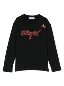 MSGM Kids t-shirt à logo orné de sequins - Noir