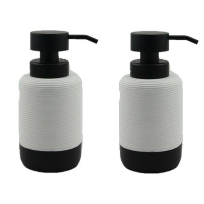 2x stuks zeeppompje/dispenser wit/zwart keramiek 10 x 17 cm