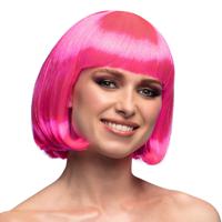 Verkleedpruik dames - neon roze - Cabaret/Hollywood/Diva - Carnaval - kort haar bobline - thumbnail