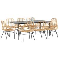 9-delige Tuinset poly rattan glas bruin