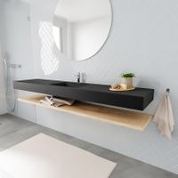 Mondiaz Alan badmeubel 200 cm planchet washed oak vrijhangend wastafel midden 1 kraangat zwart
