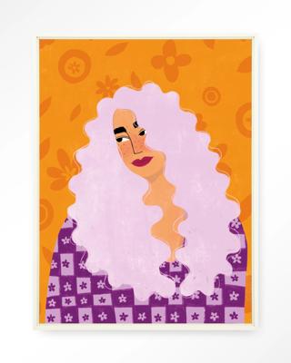 Urban Cotton Wandkleed 'Retro Girly' 110 x 145cm in Floating Frame - off white