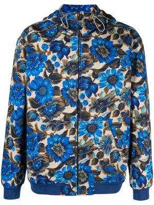 Moschino veste fleurie à capuche - Bleu