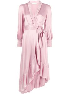 ZIMMERMANN robe portefeuille en soie à manches longues - Rose