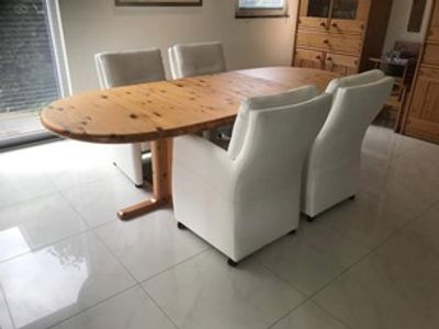Set van 4 leren eetkamerfauteuils - met armleuning en wieltjes - wit leer - Echt leer, Landelijk, ontdek de vele Leersoorten en Kleuren bij ShopX