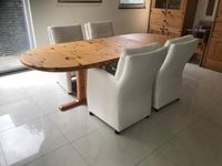 Set van 4 leren eetkamerfauteuils - met armleuning en wieltjes - wit leer - Echt leer, Landelijk, ontdek de vele Leersoorten en Kleuren bij ShopX