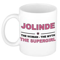 Jolinde cadeau mok - Woman Myth Supergirl - naam koffiemok - 300 ml - collega - moederdag