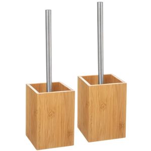 2x stuks WC-/toiletborstels met houder vierkant bamboe 36,5 cm