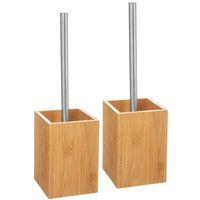 2x stuks WC-/toiletborstels met houder vierkant bamboe 36,5 cm