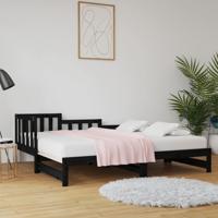 Slaapbank uitschuifbaar massief grenenhout zwart 2x(90x200) cm