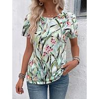 Dames T-shirt Ombre Bloemig Afdrukken Dagelijks Stijlvol Casual Korte mouw Strakke ronde hals Groen Zomer Lightinthebox - thumbnail