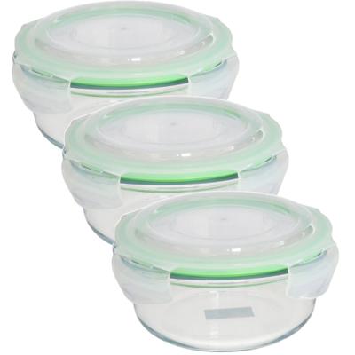 Gerimport Bewaarbakje/vershoudbakje - Set van 3x stuks - 1750 ml - ovenbestendig glas - rond met dek