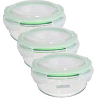 Gerimport Bewaarbakje/vershoudbakje - Set van 3x stuks - 1750 ml - ovenbestendig glas - rond met dek