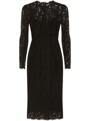 Dolce & Gabbana robe mi-longue en dentelle à manches longues - Noir