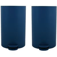 Prullenbak/pedaalemmer - 2x - kunststof - marine blauw - 3 liter - 15 x 27 cm - Badkamer/toilet - thumbnail