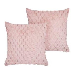 Beliani - PURSLANE - Set van 2 kussens - Roze - 43 x 43 cm - Nepbont