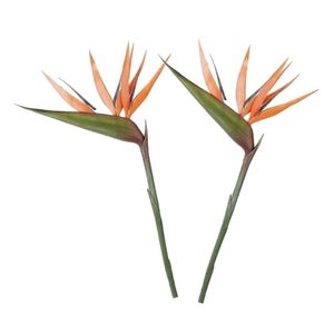 2x Oranje strelitzia/paradijsvogelbloem kunstbloemen 90 cm