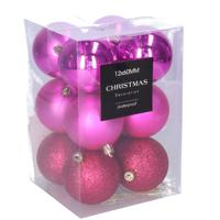 Kerstballen - 12x stuks - 6 cm - fuchsia roze - kunststof - mix - kerstversiering