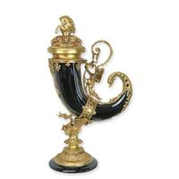 A BRONZE MOUNTED PORCELAIN CORNUCOPIA HORN