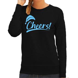 Foute kersttrui/sweater voor dames - Cheers - zwart - glitter blauw - Kerstman