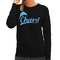 Foute kersttrui/sweater voor dames - Cheers - zwart - glitter blauw - Kerstman - thumbnail