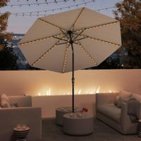 Zonnescherm 300 cm met LED-zonneverlichting 9 Verlichtingsmodi Parasol met Zwengel Koffie